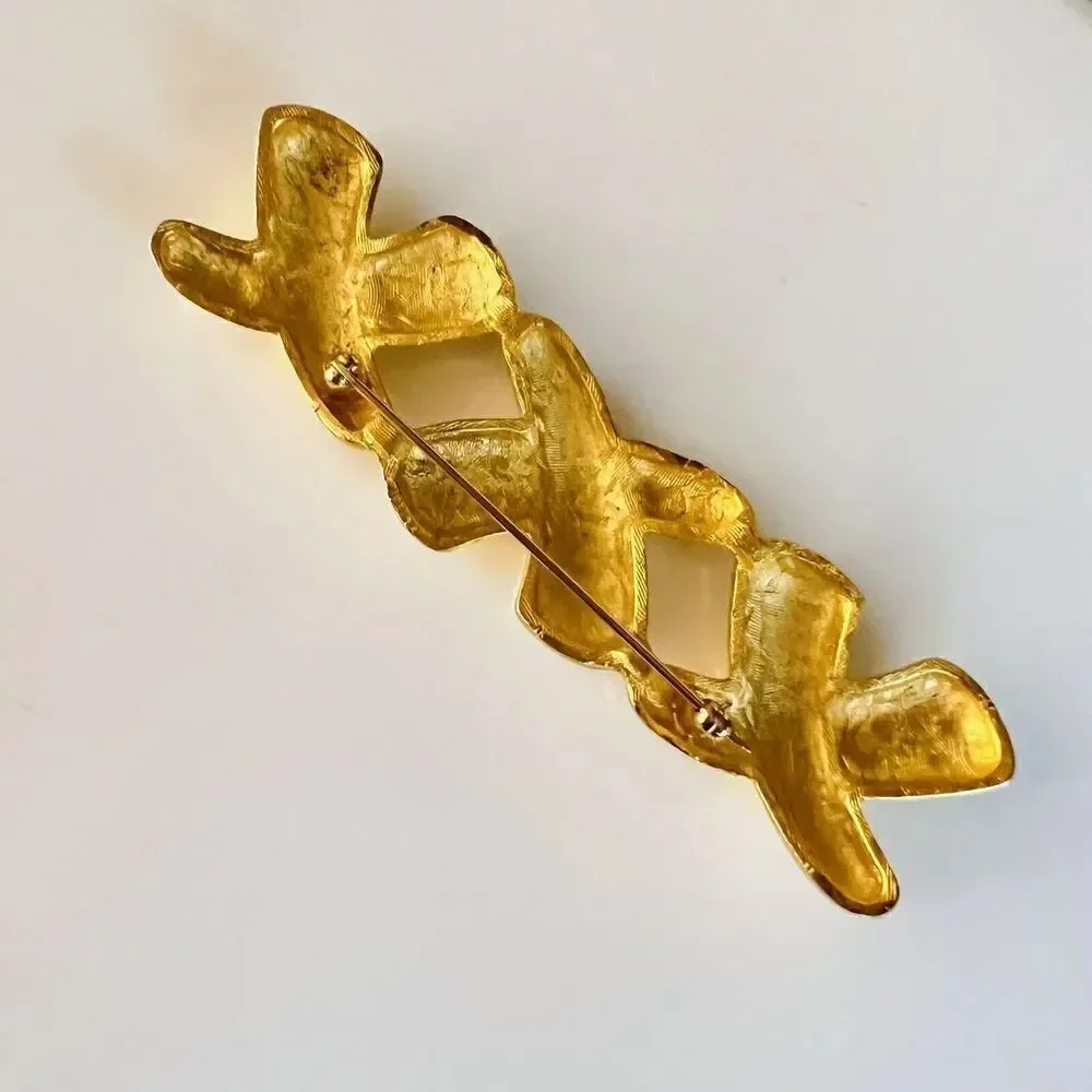 Vintage ANNE KLEIN Brooch Matte Satin Brushed Gold Tone XXX Bar MCM 4” 4549